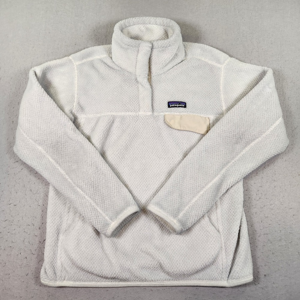 Patagonia Re-Tool Snap-T Polartec Fleece Pullover Women's M White Pockets Comfy